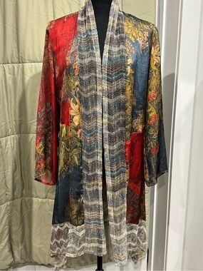 Bohemian Floral Patchwork Kimono Jacket in Red & Blue